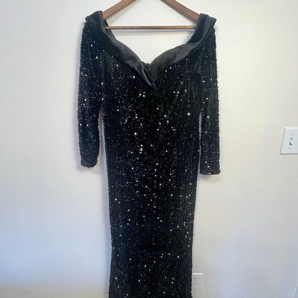 Faeriesty Women Long Dress Mermaid Black Sequin Xl Velvet‎ Sweetheart Neckline
